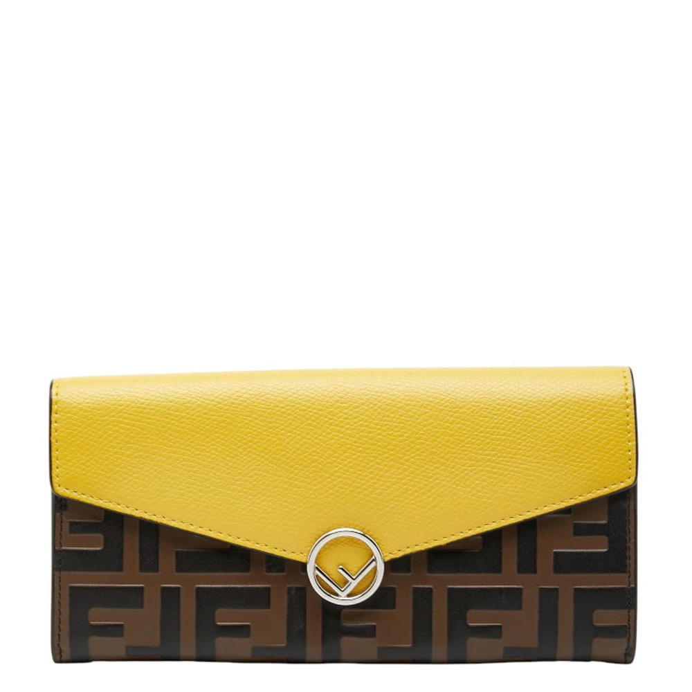 Fendi Zucca F Long Wallet Yellow Brown Leather